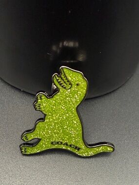 Coach Green Glitter Dinosaur Enamel Pin